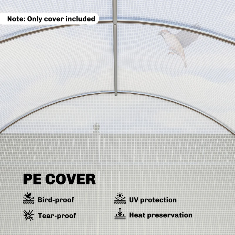 Outsunny Greenhouse Replacement Cover ONLY Winter Garden Plant PE Cover with Roll-up Windows Door, 6 x 3 x 2m White