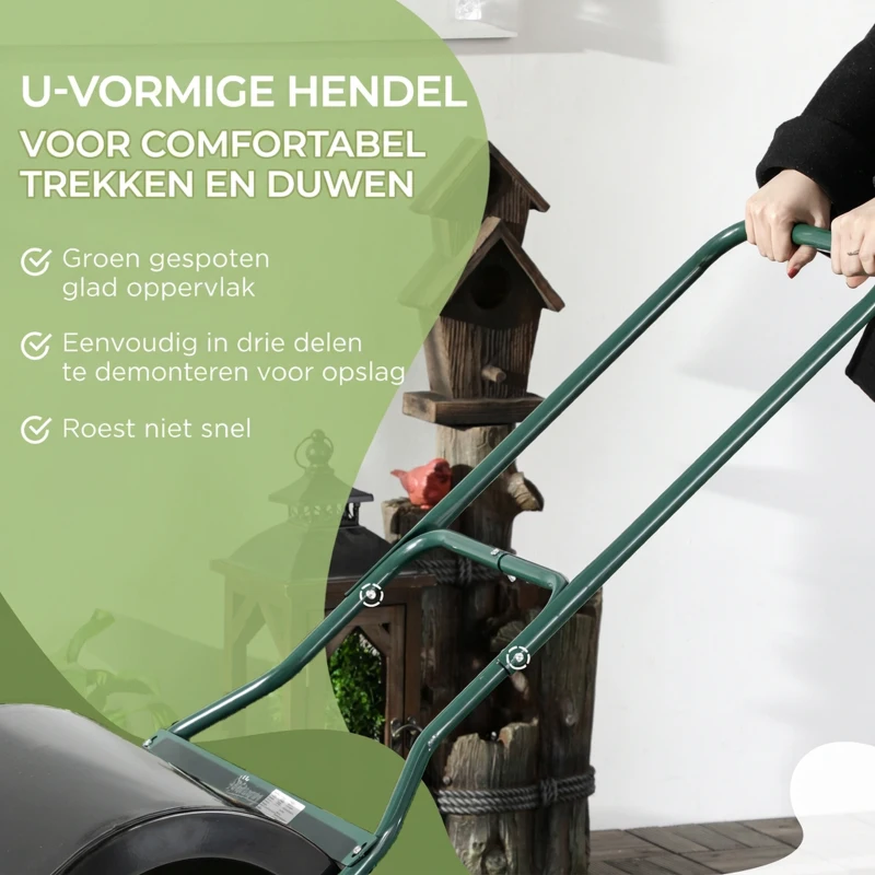 Outsunny Gazonwals met U-handgreep tuinwals tuinroller vulling 60 l water/zand metaal