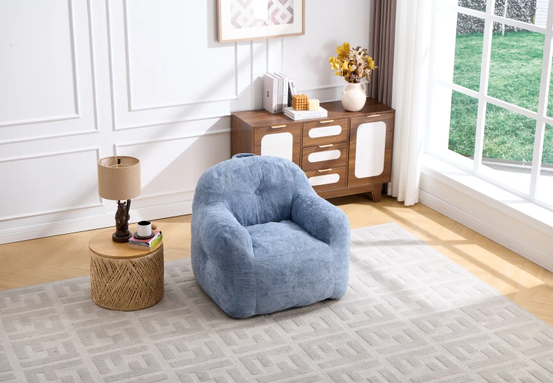 Sitzsack-Sessel mit Armlehnen, Kunstfellbezug und hochelastischer Schaumstofffüllung, für Wohnzimmer und Leseecke, 95x95x79 cm, Blau