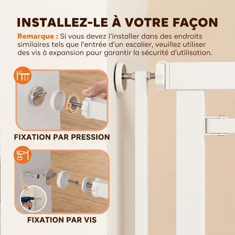 PawHut Barrière de Sécurité Chat Barrière Chien Extra-Haute 112-200cm Réglable Anti-Saut Double Sens Acier 70x200 cm Blanc
