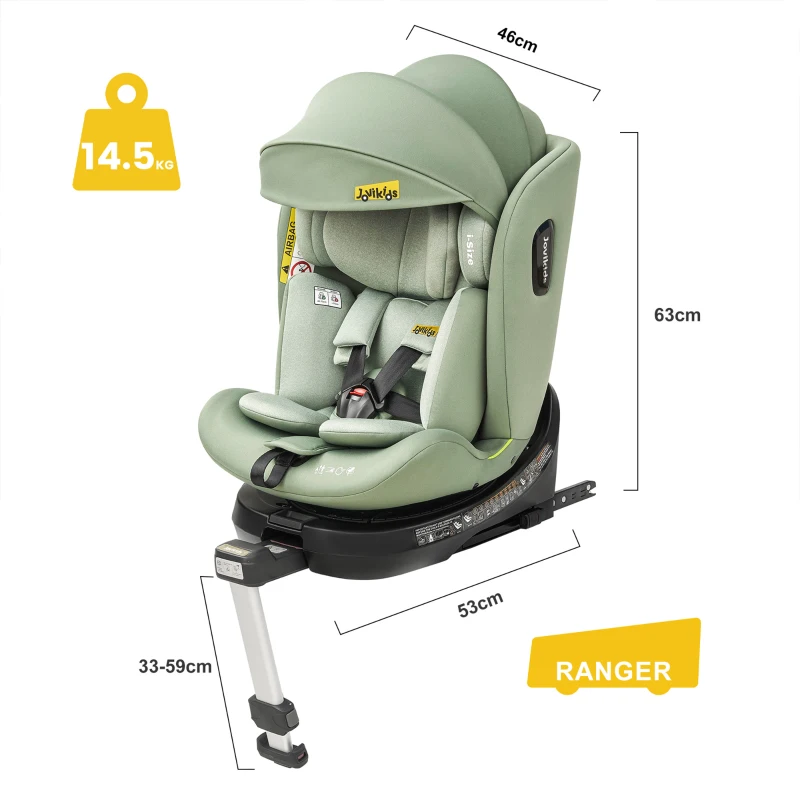 360° drehbarer i-Size Kindersitz mit ISOFIX, Reboarder, Liegefunktion und abnehmbarem Vordach für 40–150 cm, Grün