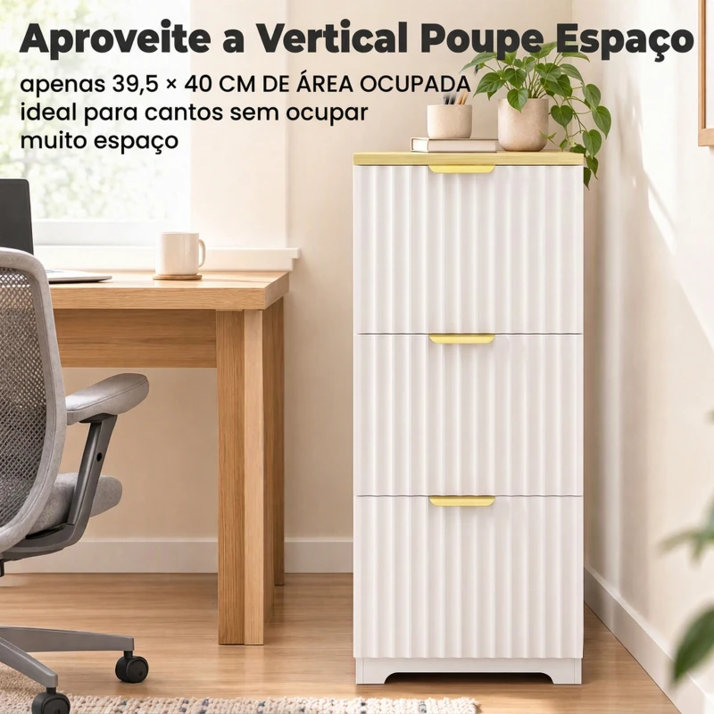 HOMCOM Arquivador Vertical com 3 Gavetas e Barras Ajustáveis para Pastas A4, Móvel de Escritório 39,5 x 40 x 103 cm, Branco