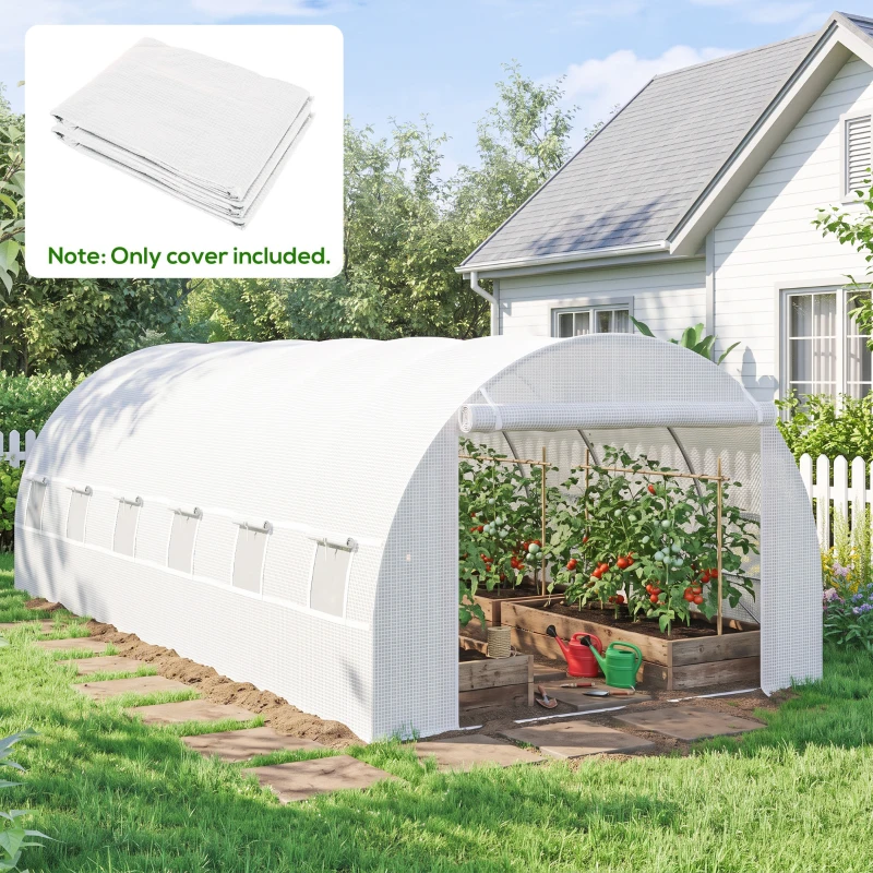 Outsunny Greenhouse Replacement Cover ONLY Winter Garden Plant PE Cover with Roll-up Windows Door, 6 x 3 x 2m White