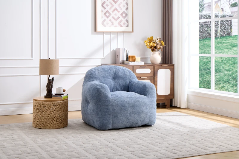 Sitzsack-Sessel mit Armlehnen, Kunstfellbezug und hochelastischer Schaumstofffüllung, für Wohnzimmer und Leseecke, 95x95x79 cm, Blau