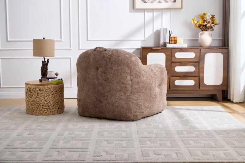 Sitzsack-Sessel mit Armlehnen, Kunstfellbezug, zerkleinerter Schaumstofffüllung, ergonomischer Rückenlehne, 95x95x79 cm, Khaki