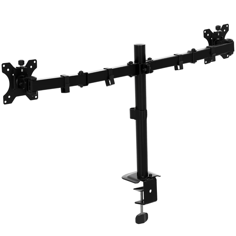 HOMCOM Dual Monitor Stand for 2 Screens up to 32", Height Adjustable Monitor Riser with Tilt, Swivel & 360° Rotation