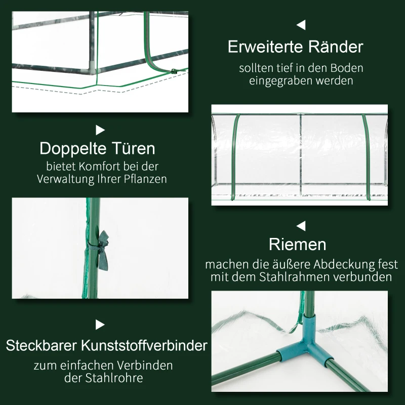 Outsunny kas, kweekkas met deur, koude kas, plantenkas, plantenteelt, staal PVC, 200 x 100 x 80 cm