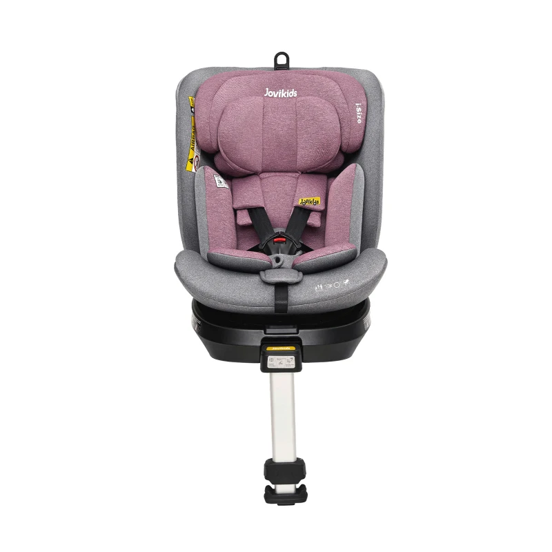Jovikids drehbarer Kindersitz mit ISOFIX, i-Size, Liegefunktion und Nutzung ab Geburt bis 12 Jahre, Rosa+Grau