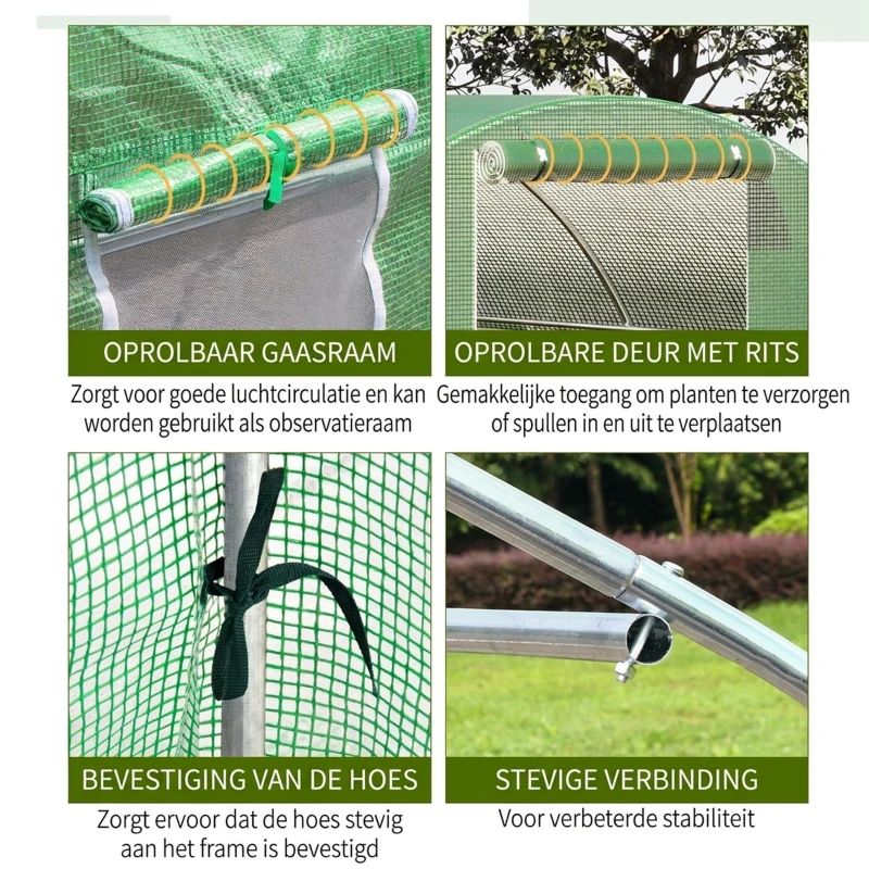 Outsunny Buitenkas met raam donkergroen 4,5 x 3 m