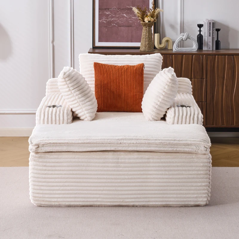 Schlafsofa mit Ottomane, werkzeuglose Einrichtung, hochdichter Schaumstoff, 2-in-1-Kissen, 165x112x63 cm, Beige