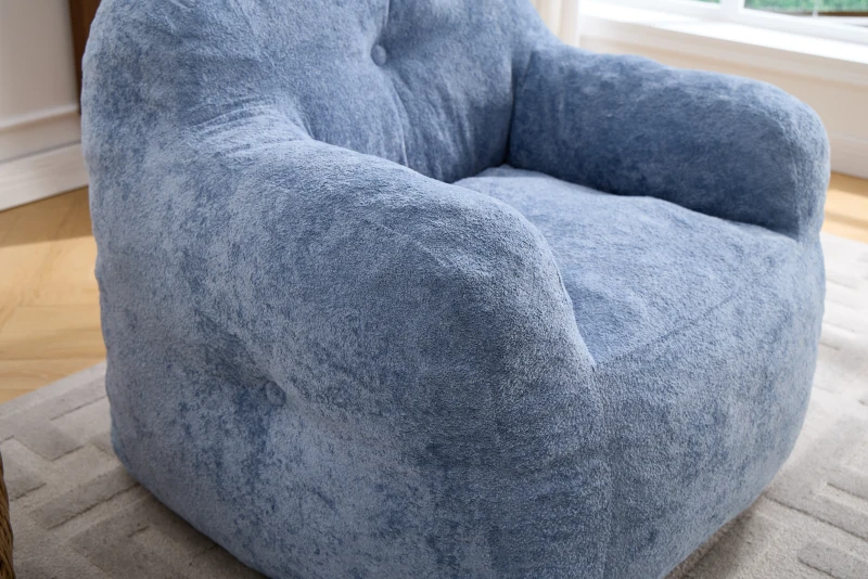 Sitzsack-Sessel mit Armlehnen, Kunstfellbezug und hochelastischer Schaumstofffüllung, für Wohnzimmer und Leseecke, 95x95x79 cm, Blau