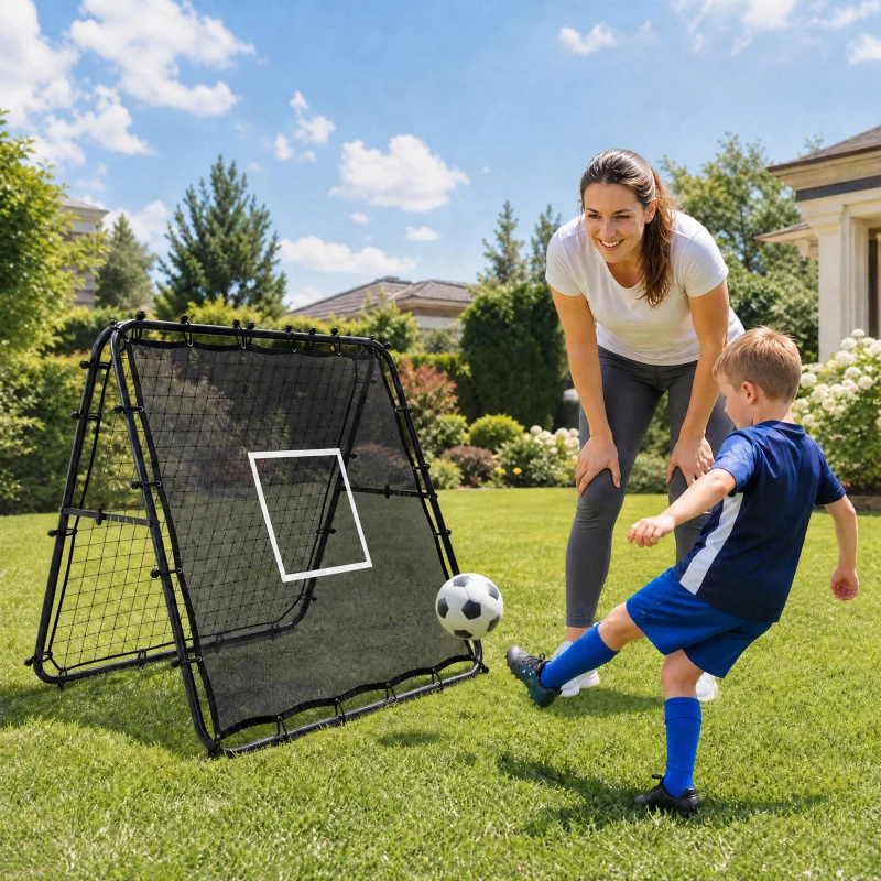 SPORTNOW Red de Rebote de Fútbol Plegable de Doble Cara con 5 Ángulos Ajustables 36 Cuerdas Elásticas 120x99,5x111,5 cm Negro
