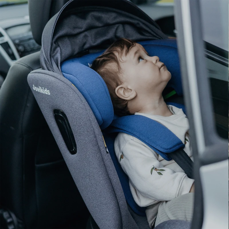 Kindersitz, 360° drehbar, ISOFIX, i-Size, ab Geburt bis 12 Jahre, mit Liegefunktion und abnehmbarem Verdeck, Blau