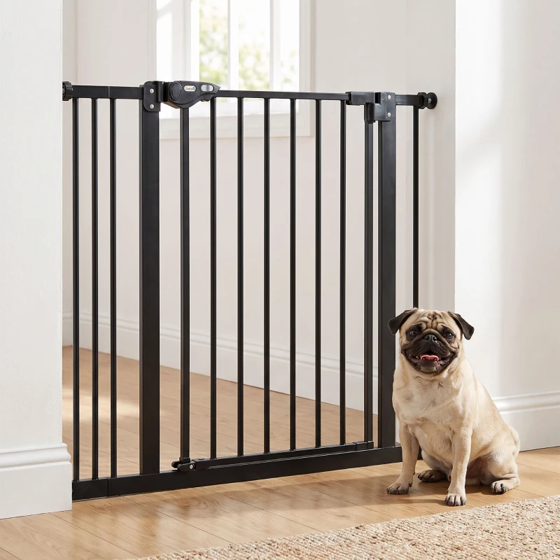 PawHut Adjustable Safety Gate w/ One Extensions, Four Adjustable Screws, Black