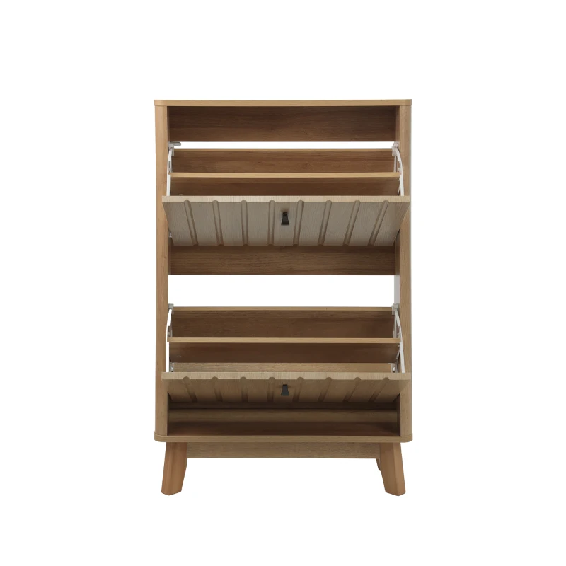 Schuhschrank mit Kippschutz und Doppeltüren, 60x24x94 cm, Eiche