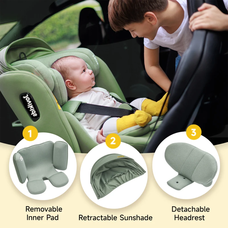 360° drehbarer i-Size Kindersitz mit ISOFIX, Reboarder, Liegefunktion und abnehmbarem Vordach für 40–150 cm, Grün