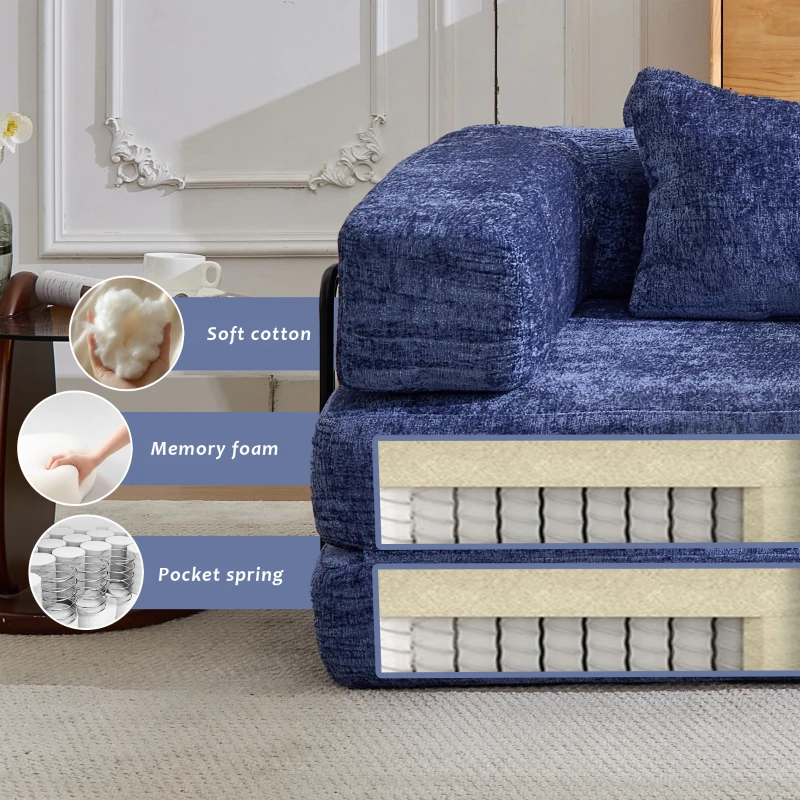 Boden-Schlafsofa, klappbar und modular, Chenille, 200x100x63 cm, Dunkelblau
