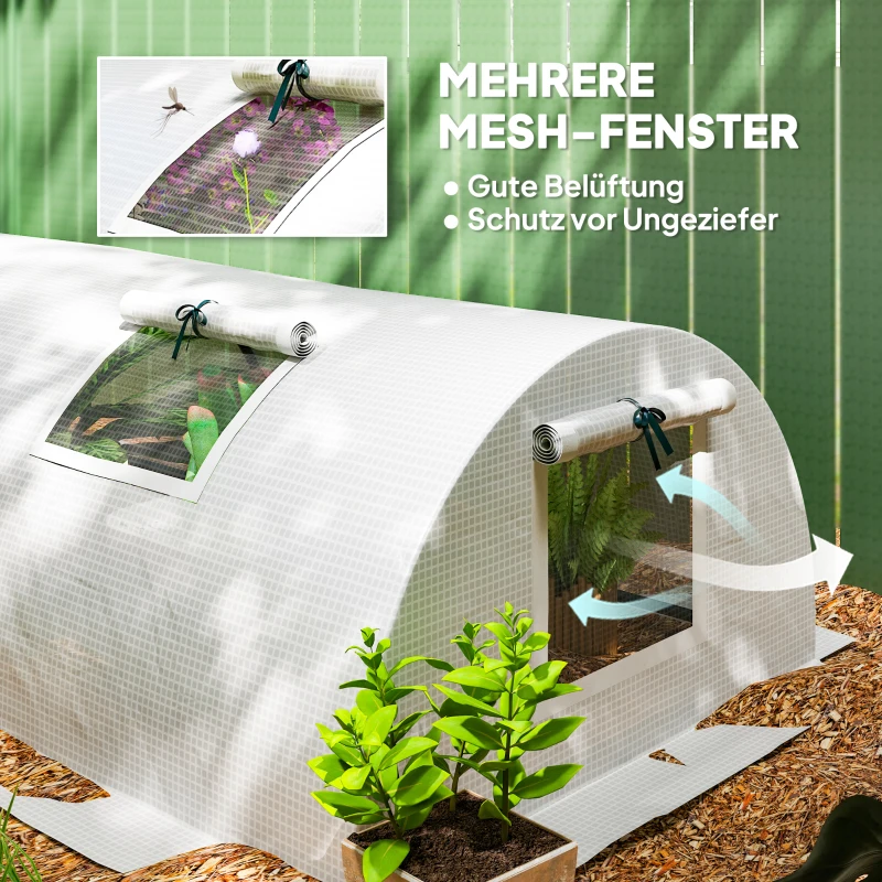 Outsunny FolieKas, Mini-Tunnelkas met Meshramen, UV-bestendig, Kunststof Folie, 300 x 80 x 45 cm, Wit