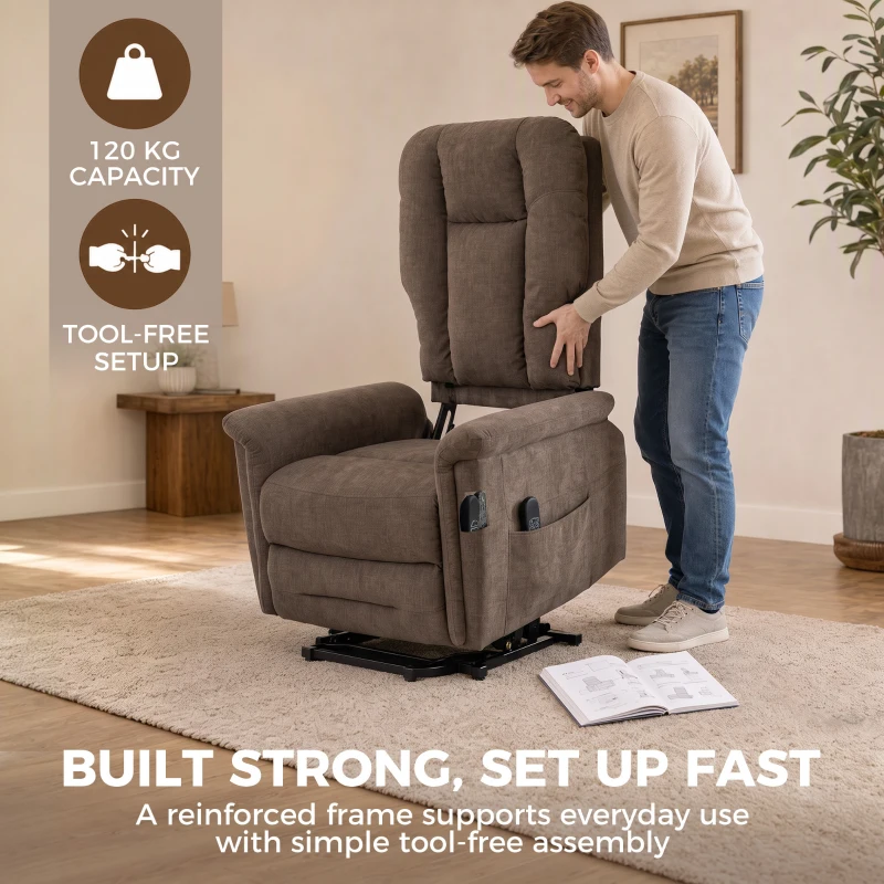HOMCOM Fauteuil Releveur Électrique Massage et Chaleur Fauteuil Relax Électrique Velours Port USB Dossier Inclinable Marron