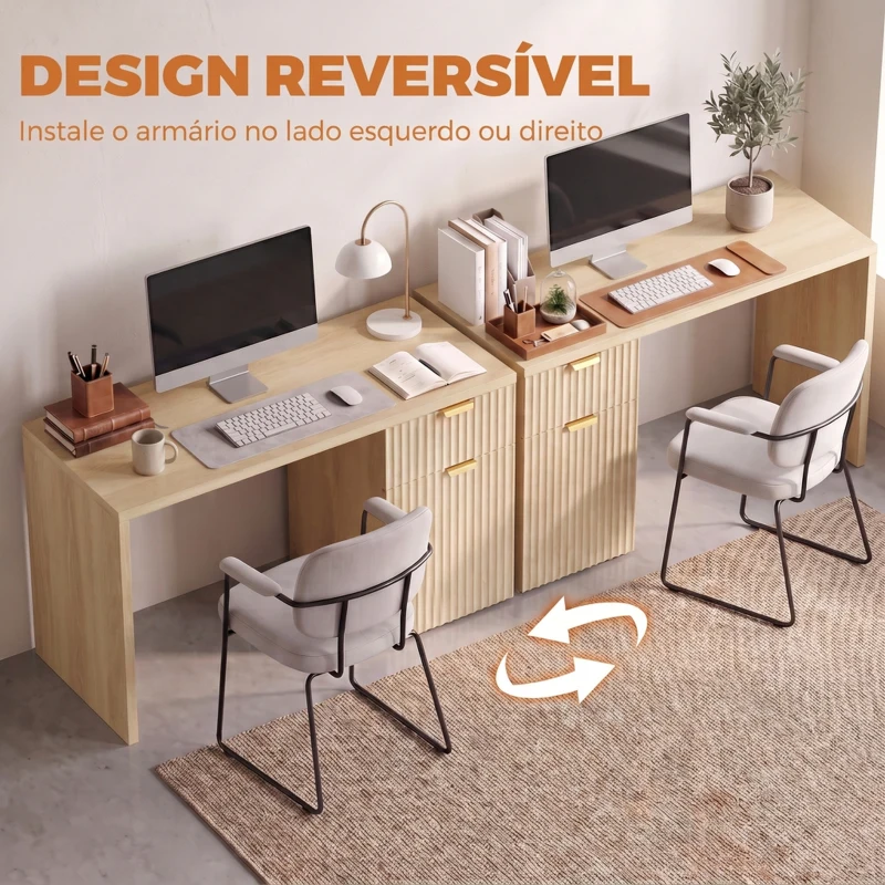 HOMCOM Secretária para Computador 120 cm com Gaveta, Armário Reversível, Prateleira Ajustável e Tampo Espesso, Carvalho