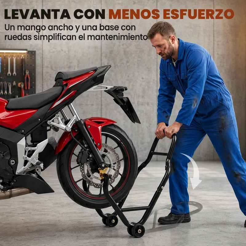 HOMCOM Caballete Moto Soporte Trasera Universal de Acero con Horquillas en U y L para Rueda 10" 17" 18" Carga 200 kg Negro