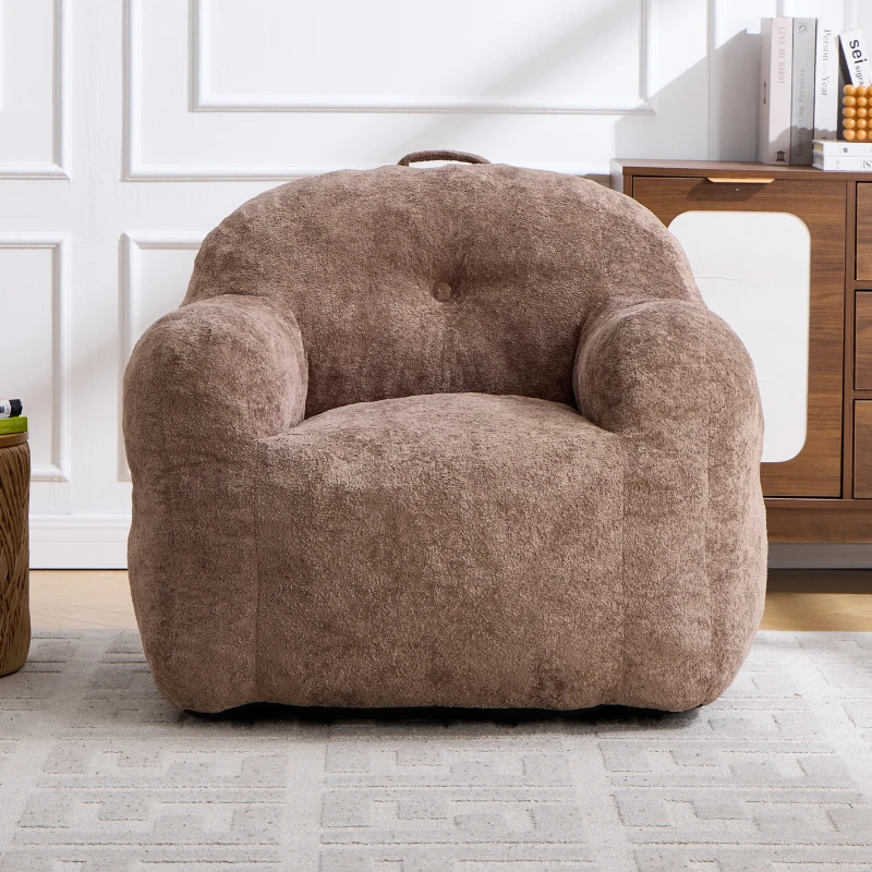 Sitzsack-Sessel mit Armlehnen, Kunstfellbezug, zerkleinerter Schaumstofffüllung, ergonomischer Rückenlehne, 95x95x79 cm, Khaki