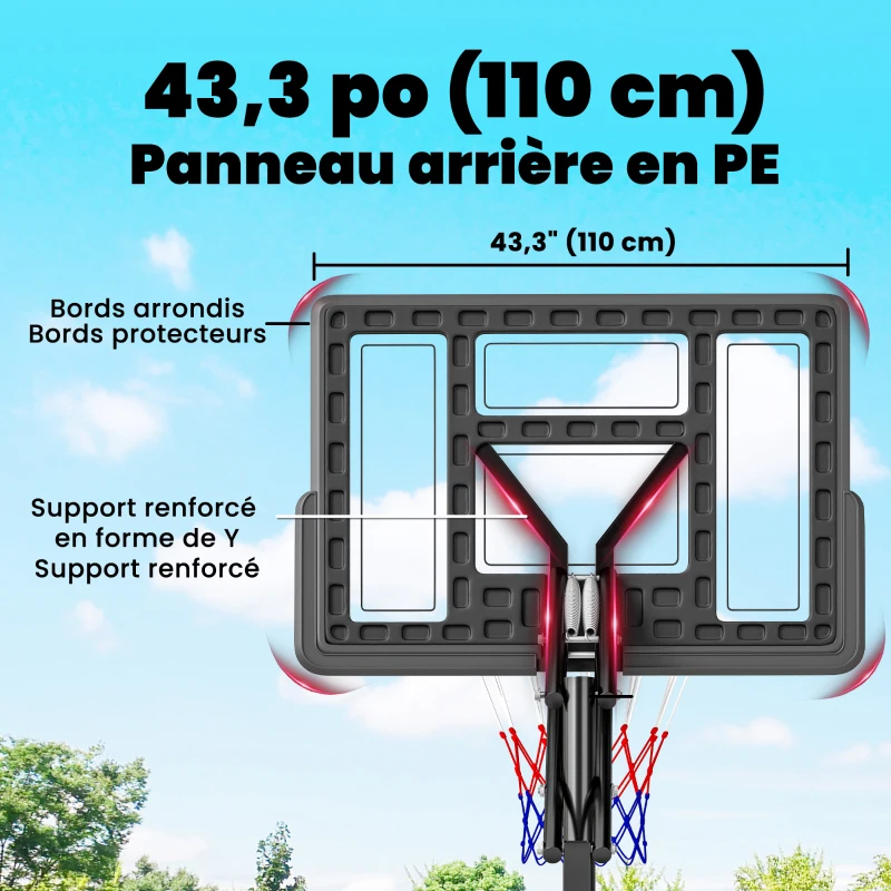 SPORTNOW Panier de Basket Extérieur Portable, Hauteur Réglable 2,35-3,05 m, Base Stable Remplissable, Sac de Poids, Roues, Noir