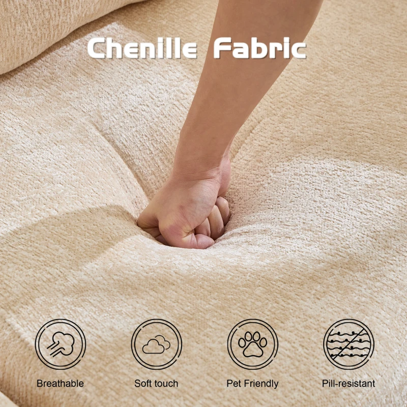 Wandelbares modulares Boden-Schlafsofa aus Chenille, klappbare Sofa- und Matratzenfunktion, 200x100x63 cm, Beige