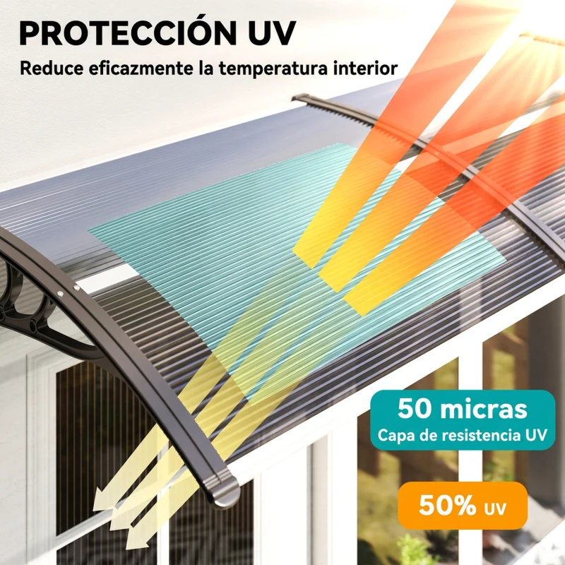 Outsunny Marquesina de Protección contra Sol y Lluvia 196x75x23 cm con Cubierta de Policarbonato para Puertas y Ventanas Negro