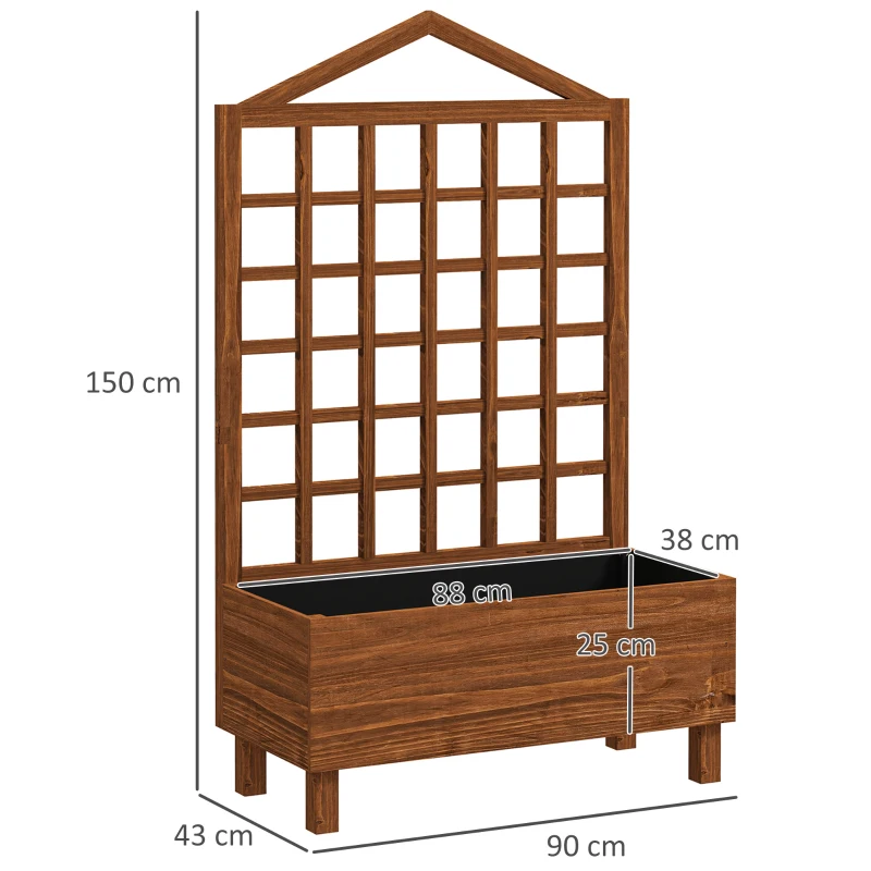 Outsunny Garden Planters with Trellis for Vine Climbing, Distressed Wooden Raised Beds, 90x43x150cm, Brown