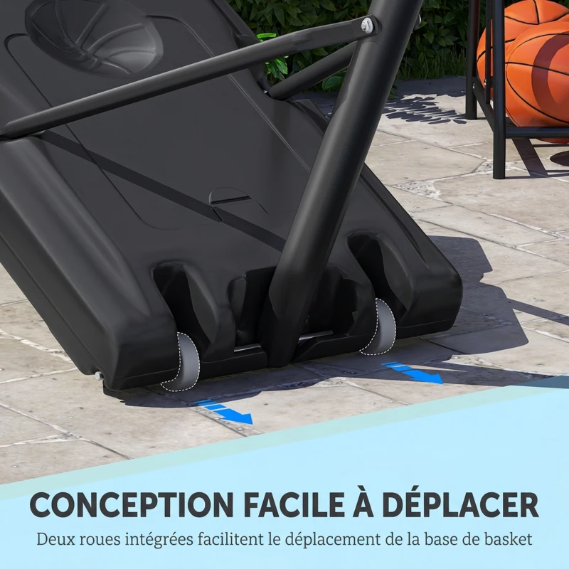 HOMCOM Panier de Basket Extérieur Portable, Hauteur Réglable 1,6-3,05 m, Base Stable Remplissable, Support pour Ballon, Noir