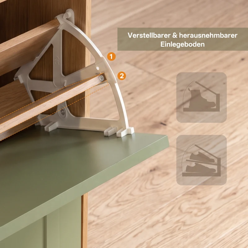 Schuhschrank mit 3 Klappen, schmal, verstellbare Trennwände, Skandi-Stil, 50x24x122,5 cm, Grün