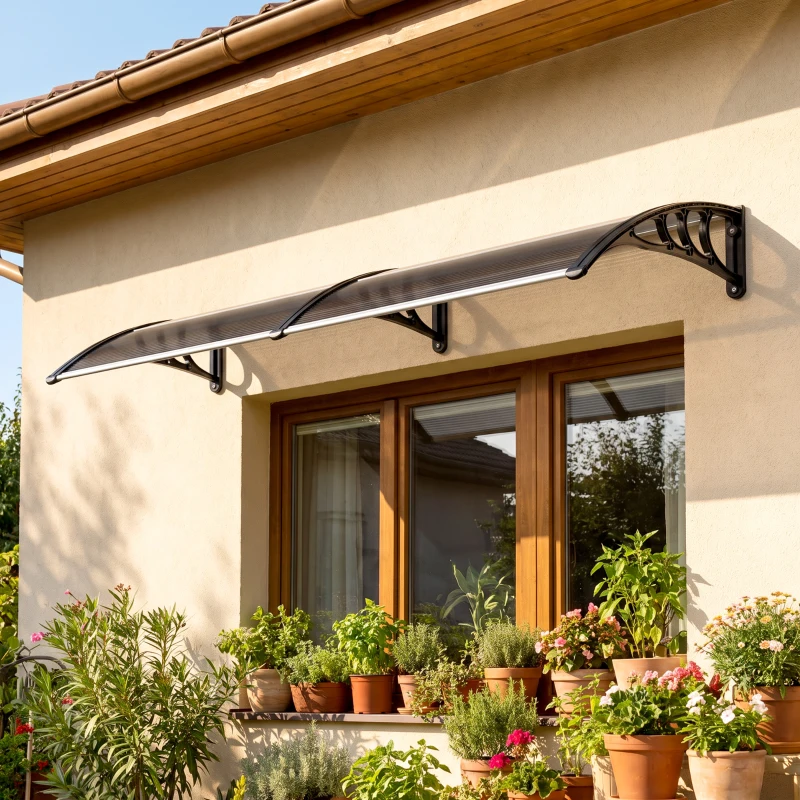 Outsunny Marquesina de Protección contra Sol y Lluvia 196x75x23 cm con Cubierta de Policarbonato para Puertas y Ventanas Negro