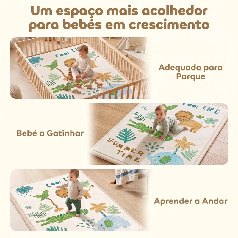AIYAPLAY Tapete de Atividades Infantil Tapete de Quarto em Espuma Espessura 3 cm Estampa Animal Fundo Antiderrapante 150x200 cm Multicolorido