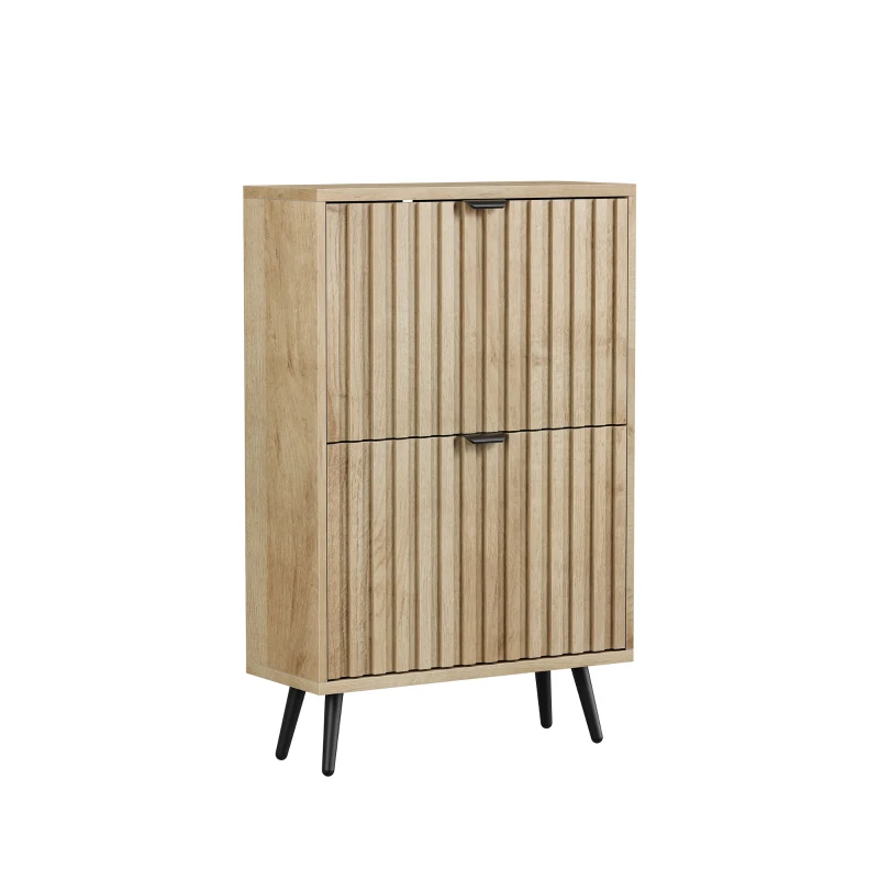 Schuhschrank mit Kippfächern, platzsparend, gerillte Front, freistehend, 60x24x95 cm, Eiche