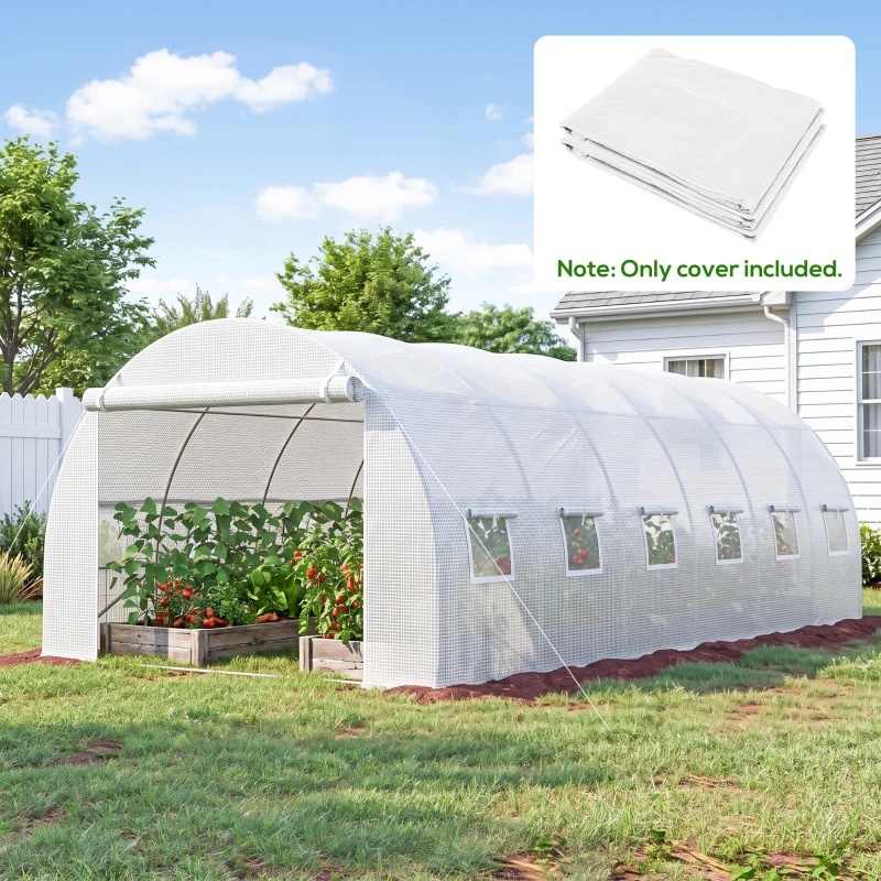 Outsunny Greenhouse Replacement Cover ONLY Winter Garden Plant PE Cover with Roll-up Windows Door, 6 x 3 x 2m White