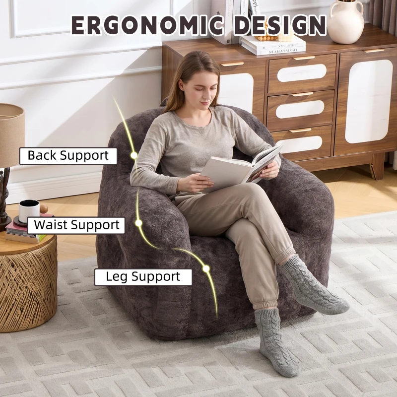 Sitzsack-Sofa mit Armlehnen, zerkleinerter Schaumstofffüllung und Kunstfell, 95x95x79 cm, Dunkelgrau