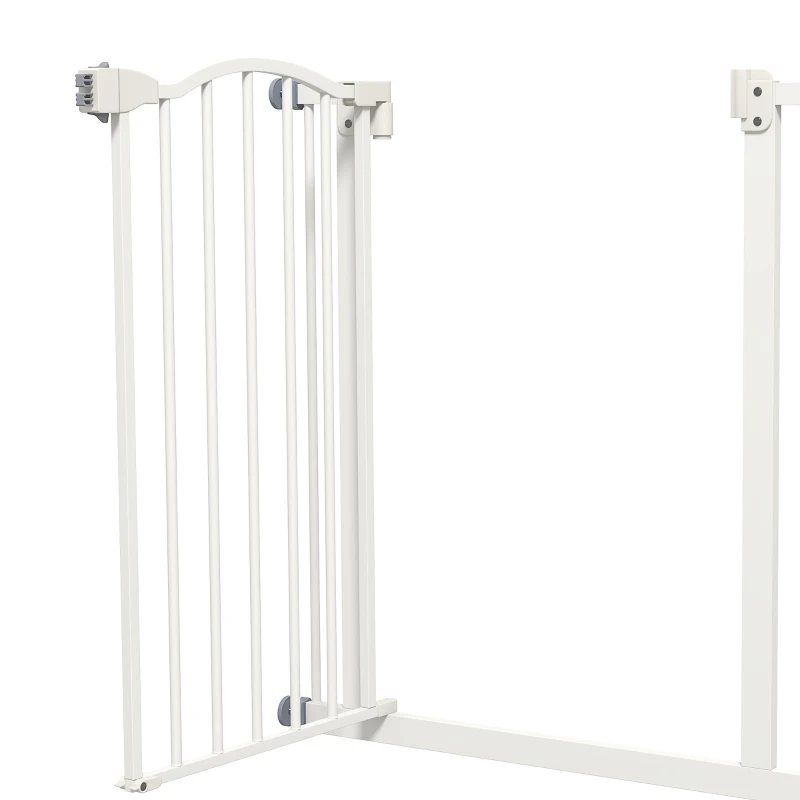 PawHut Metal 74-80cm Adjustable Pet Gate Safety Barrier w/ Auto-Close Door White