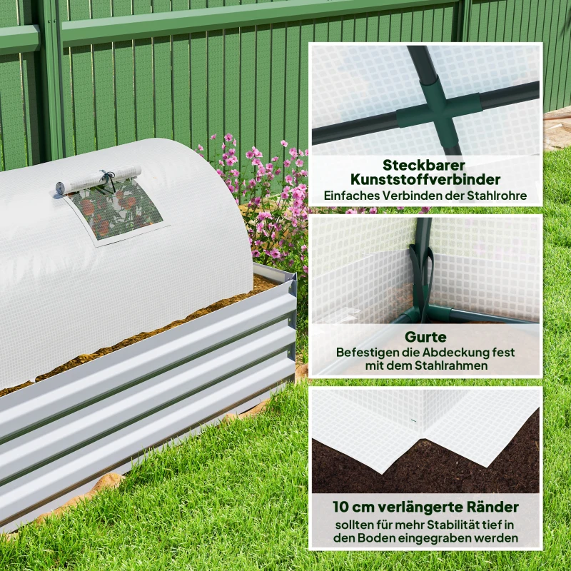 Outsunny FolieKas, Mini-Tunnelkas met Meshramen, UV-bestendig, Kunststof Folie, 300 x 80 x 45 cm, Wit