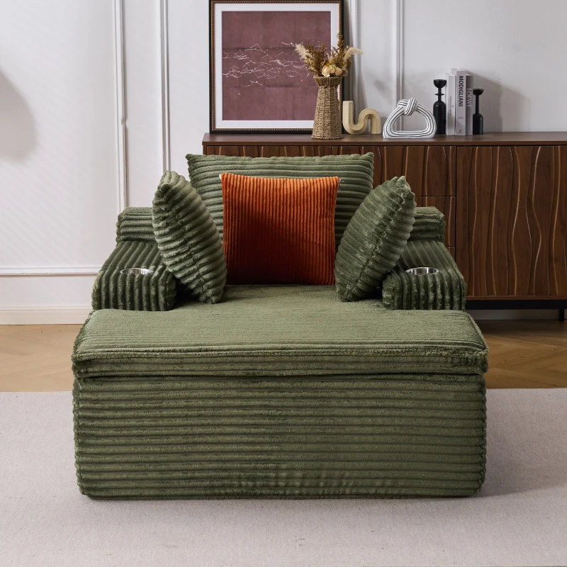Schlafsofa als Bodensofa mit Longchair, rahmenlos, hochdichter Schaumstoff, 165x112x63 cm, Grün