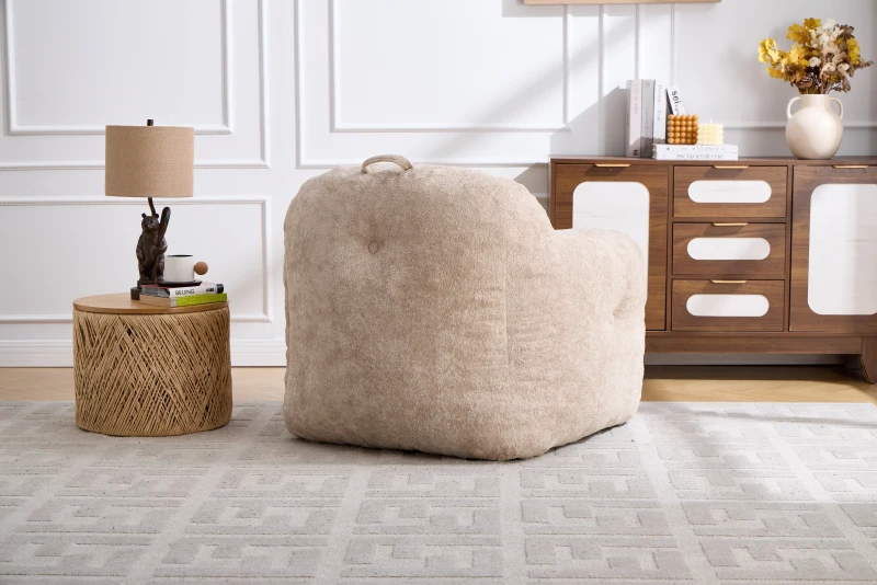 Sitzsack-Sofa mit Armlehnen, zerkleinerter Schaumstofffüllung und Kunstfellbezug für Wohn- und Schlafzimmer, Beige