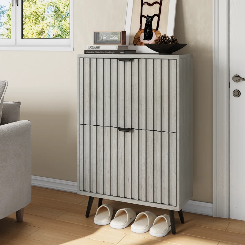 Schuhschrank, platzsparendes Klappdesign, verstellbare Fächer, 60x24x94 cm, Grau