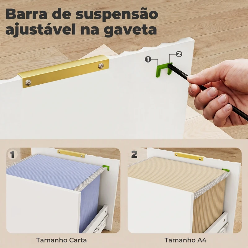 HOMCOM Arquivador Vertical com 3 Gavetas e Barras Ajustáveis para Pastas A4, Móvel de Escritório 39,5 x 40 x 103 cm, Branco