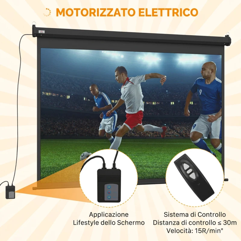 HOMCOM Schermo per Proiettore 89" Formato 4:3 Regolabile con Telecomando, 171x130cm, Nero