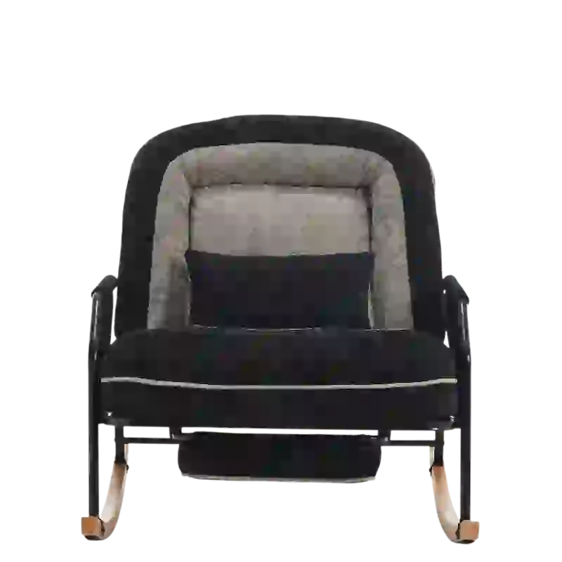 Fauteuil à bascule grand format, dossier réglable, repose-pieds escamotable, coussin rembourré, poches latérales, intérieur et extérieur, Noir+Gris