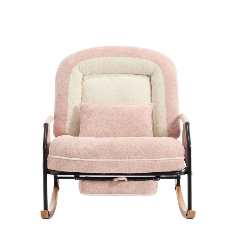 Fauteuil à bascule grand format, dossier réglable et repose-pieds escamotable, poches latérales, coussin rembourré, intérieur et extérieur, Rose
