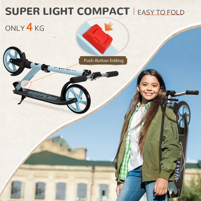 Trottinette pliable dès 6 ans pour enfants, adolescents et adultes, roues 8 pouces, guidon réglable sur 4 niveaux, roulement ABEC9, Bleu bébé