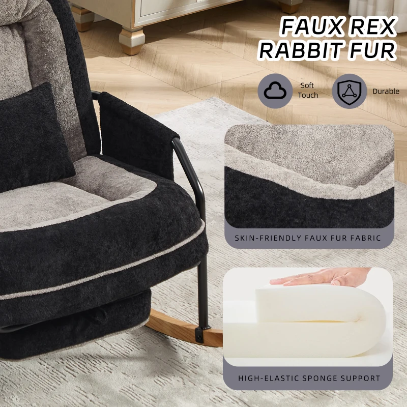 Fauteuil à bascule grand format, dossier réglable, repose-pieds escamotable, coussin rembourré, poches latérales, intérieur et extérieur, Noir+Gris