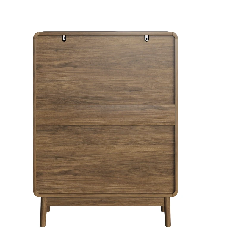Schuhschrank, freistehend und schmal, mit geprägten Türen, offenem Ablagefach und goldfarbenen Griffen, 60x24x95 cm, Walnussfarben