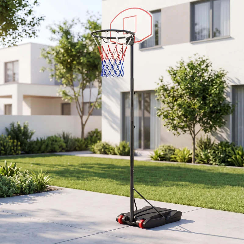 SPORTNOW Panier de Basket Extérieur et Fléchettes 2 en 1, Hauteur Réglable 210-247cm, Portable, Roues, Base Remplissable, Noir